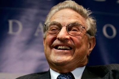 George Soros smiles at the New America Foundation-sponsored in Washington
